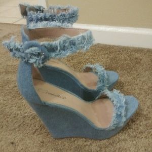 Blue jean wedge shoes